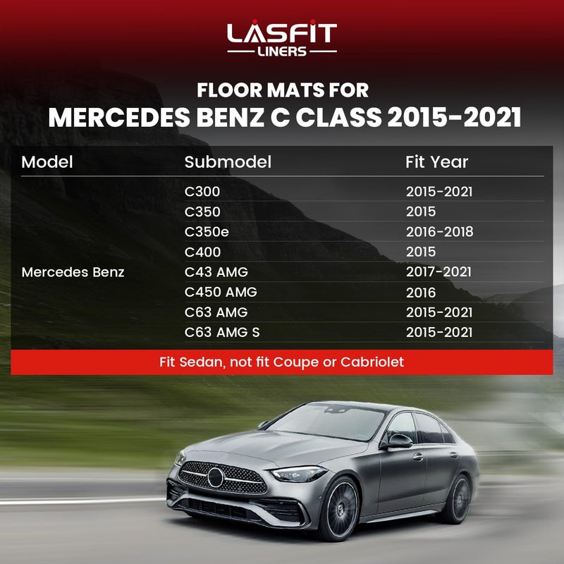 LASFIT Floor Mats for Mercedes Benz C Class 2021 2020 2015-2019 C300 / C400 / C350e / C43 AMG / C63 AMG / C63 AMG S (Fit Sedan Only), All Weather TPE Floor Liners for C Class 1st & 2nd Row Mats - Image 2